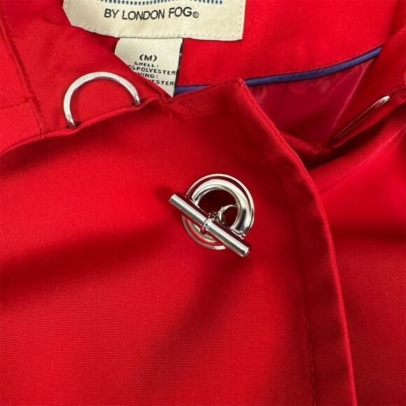 Vintage London Fog Rain Coat Womens Size M Red Hood Mid-Length - Picture 5 of 14